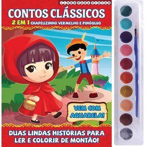 Contos-Classicos---Livro-Para-Pintar-2-Em-1---Aquarela-10-Cores---Chapeuzinho-Vermelho-e-Pinoquio
