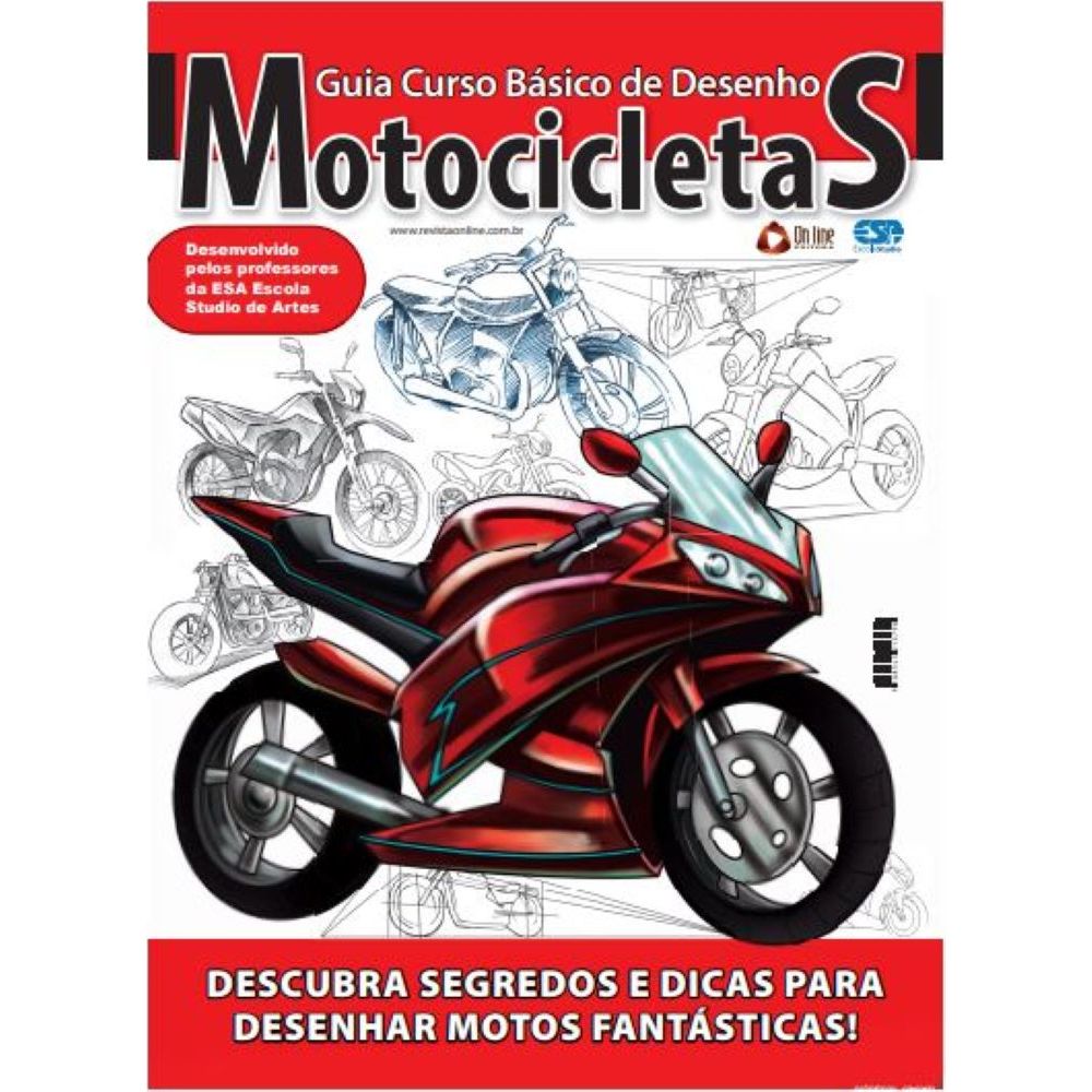Um desenho de duas motocicletas, uma das quais é uma motocicleta.