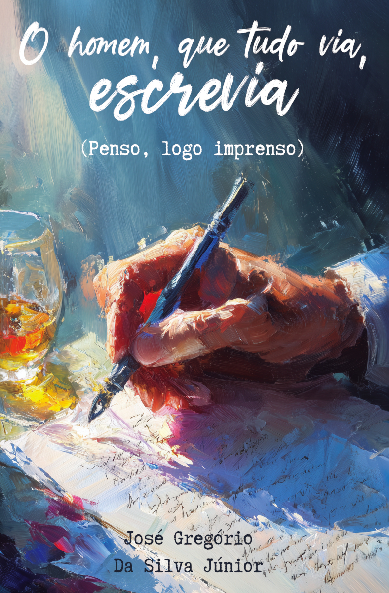 Capa do livro O homem, que tudo via, escrevia: Penso, Logo Imprenso